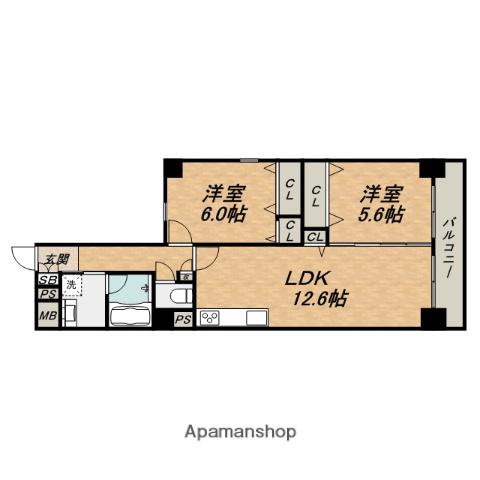 カーサラピス(2LDK/6階)の間取り写真