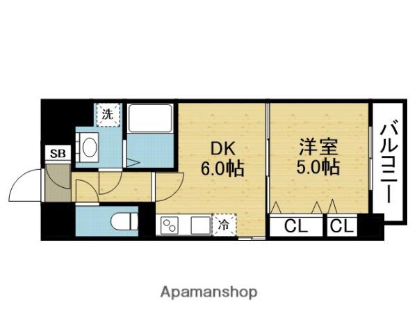 リアライズ鶴橋東Ⅱ(1DK/5階)の間取り写真