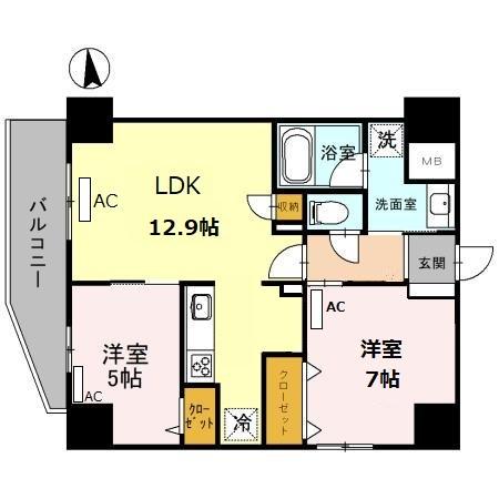 玉造BASE(2LDK/6階)の間取り写真