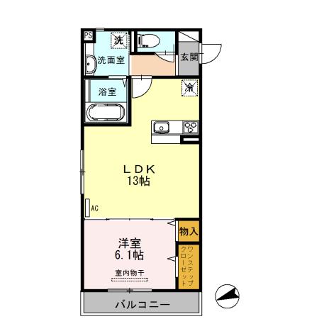 グレイスコートA棟・B棟 A棟(1LDK/2階)の間取り写真