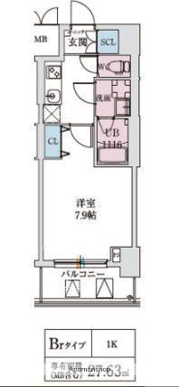 スプランディッド上本町ウエスト(1K/4階)の間取り写真