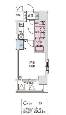 スプランディッド上本町ウエスト(1K/3階)の間取り写真
