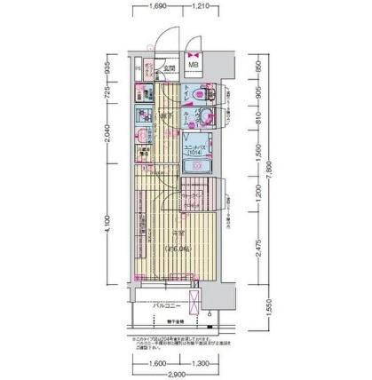 プレサンス長田レジェール(1K/8階)の間取り写真