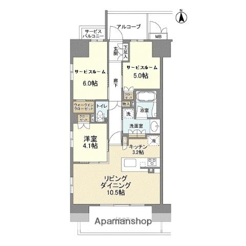 ブランズ天王寺勝山(3LDK/6階)の間取り写真