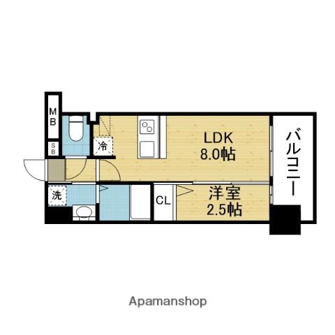LUXE玉造南(1LDK/11階)の間取り写真