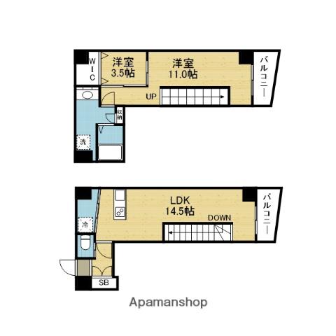 プレミアム長瀬(2LDK/5階)の間取り写真