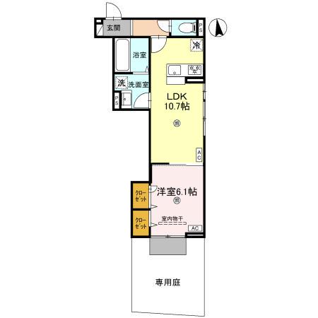 スプランデュール高井田(1LDK/1階)の間取り写真