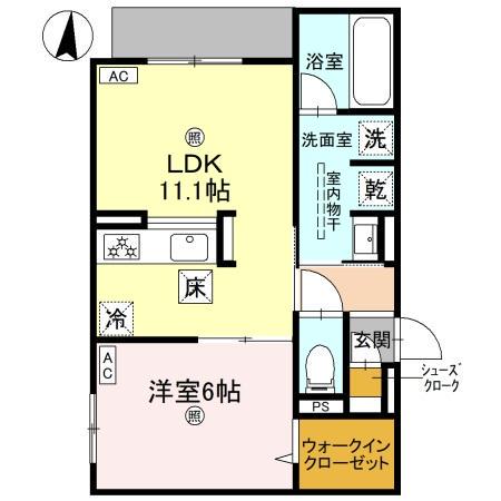 スペチアーレ背戸口(1LDK/1階)の間取り写真