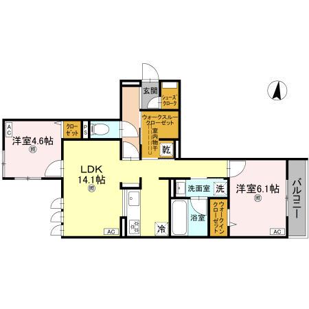 スペチアーレ背戸口(2LDK/2階)の間取り写真