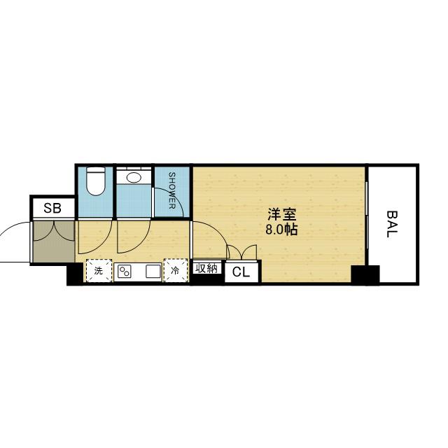 ザ・パークハビオ谷町六丁目テラス(1K/12階)の間取り写真