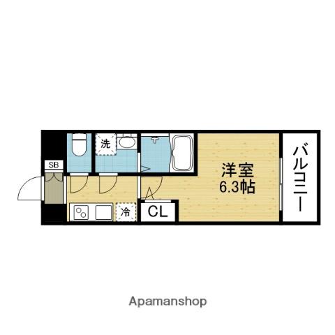 エスリードレジデンス玉造ザ・イースト(1K/13階)の間取り写真