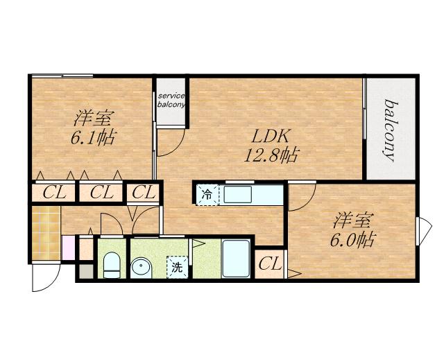 アルカディアⅡ(2LDK/4階)の間取り写真