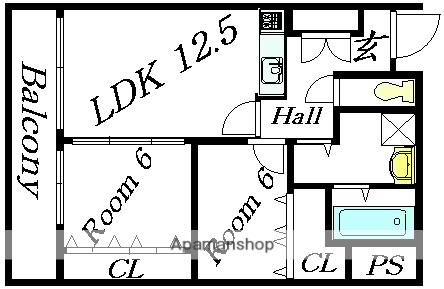 ウィステリア谷町(2LDK/7階)の間取り写真
