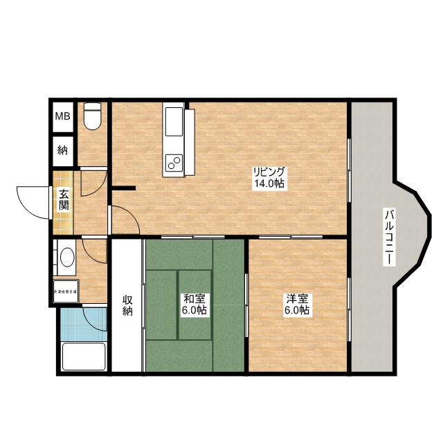 アルブル(2LDK/4階)の間取り写真