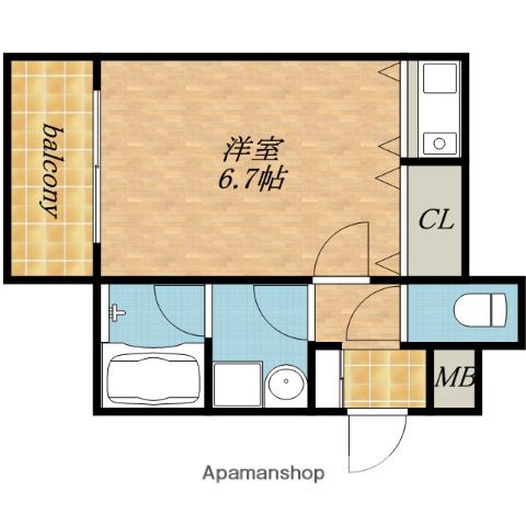 シーズ上町台(ワンルーム/2階)の間取り写真