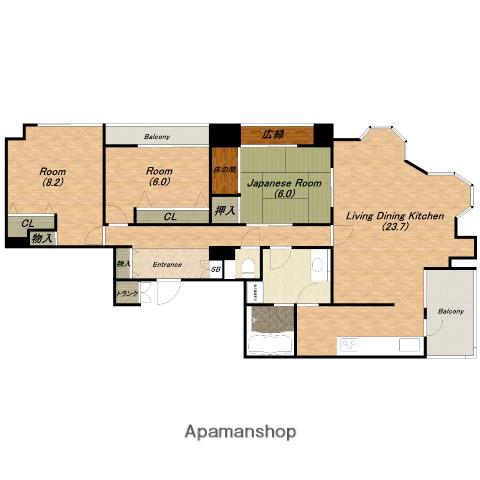 クライス上本町(3LDK/6階)の間取り写真