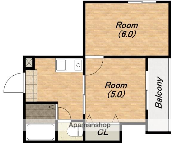 ワンダーグランドハイツ(2K/6階)の間取り写真