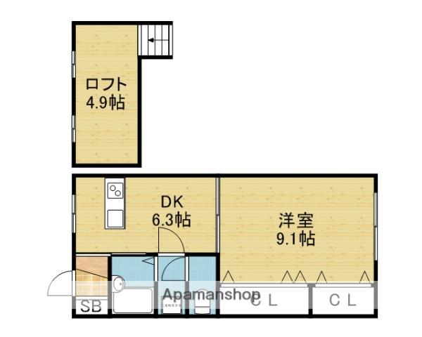 メルクマール中浜(1DK/2階)の間取り写真
