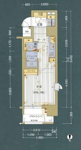 プレサンス大手前パークサイド2(1K/2階)の間取り写真