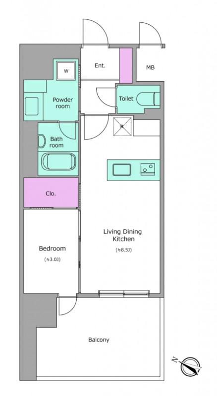 J.GRAN COURT京町堀(1LDK/4階)の間取り写真