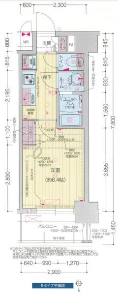 プレサンス堺筋本町エグゼブラン(1K/2階)の間取り写真
