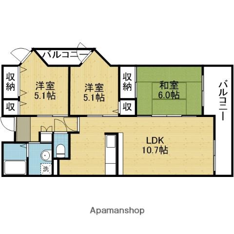 カミング平野(3LDK/3階)の間取り写真