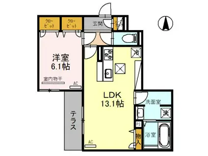 CLASHIST細井川(1LDK/1階)の間取り写真