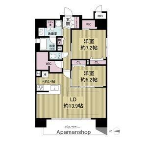 レジュールアッシュ谷町四丁目グランクラス(2LDK/13階)の間取り写真