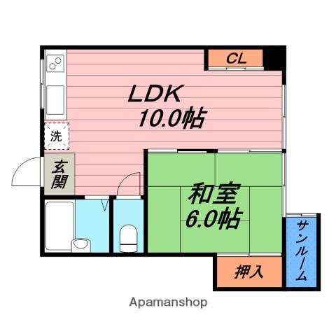 福岡マンション(1LDK/3階)の間取り写真