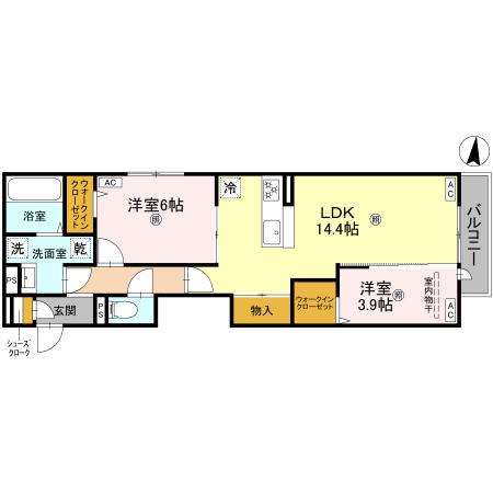 PASSARO GRANDE 墨江 イースト(2LDK/2階)の間取り写真