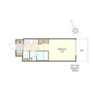 ALIVIS福島海老江(1K/2階)の間取り写真