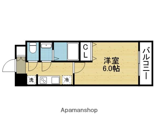 ワールドアイ大阪城イーストⅢ(1K/2階)の間取り写真