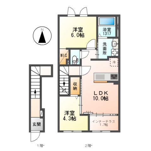 メゾン・ド・ヴェルデ若江(2LDK/2階)の間取り写真