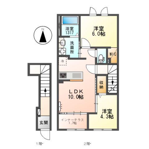 メゾン・ド・ヴェルデ若江(2LDK/2階)の間取り写真