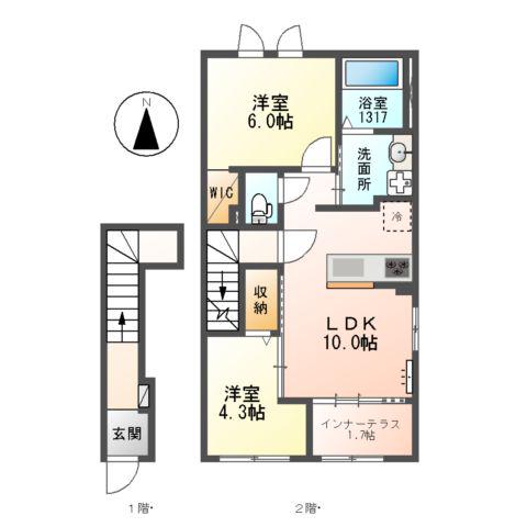 メゾン・ド・ヴェルデ若江(2LDK/2階)の間取り写真