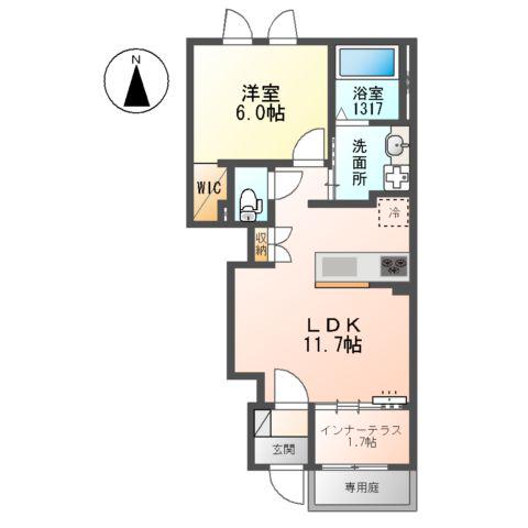 メゾン・ド・ヴェルデ若江(1LDK/1階)の間取り写真