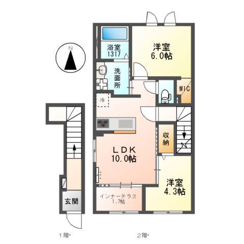 メゾン・ド・ヴェルデ若江(2LDK/2階)の間取り写真