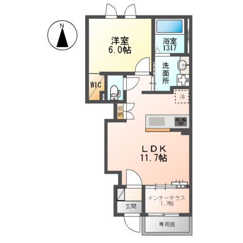 メゾン・ド・ヴェルデ若江(1LDK/1階)の間取り写真