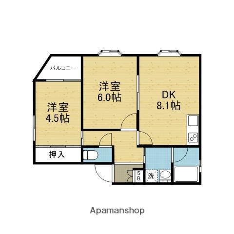 カメリア俊徳道(2DK/1階)の間取り写真