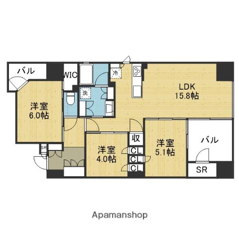 リバーガーデン四天王寺(3LDK/11階)の間取り写真