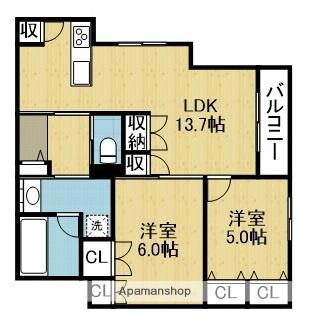 メゾン ルル(2LDK/2階)の間取り写真