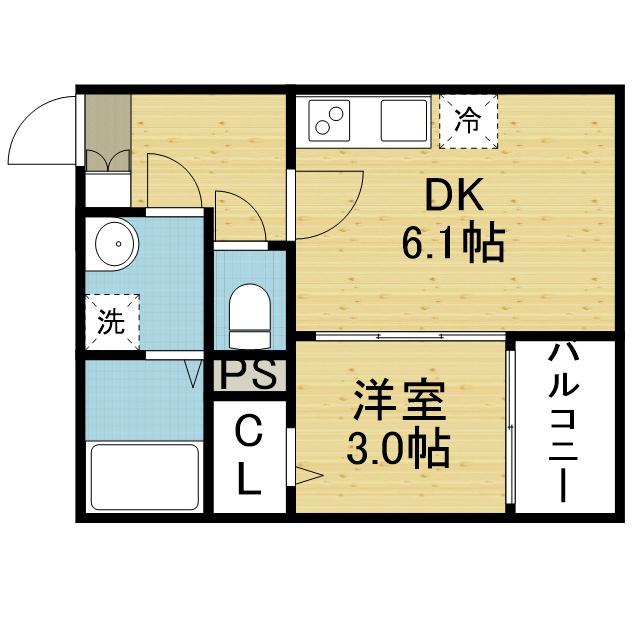 シノケンハーモニー 加美北Ⅱ(1DK/2階)の間取り写真