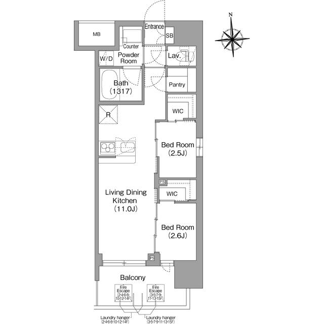 コンフォリア・リヴ淡路町一丁目(2LDK/3階)の間取り写真