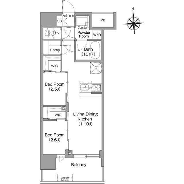 コンフォリア・リヴ淡路町一丁目(2LDK/3階)の間取り写真