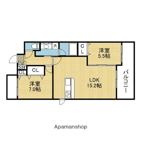 クレシア布施(2LDK/5階)の間取り写真