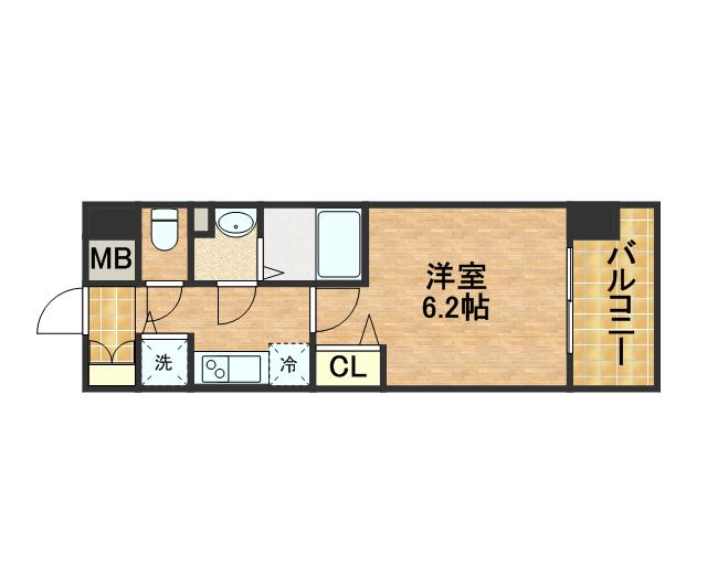 プレサンスタワー北浜(1K/7階)の間取り写真