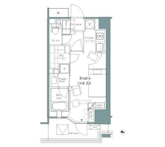 パークアクシス うつぼ公園(ワンルーム/7階)の間取り写真