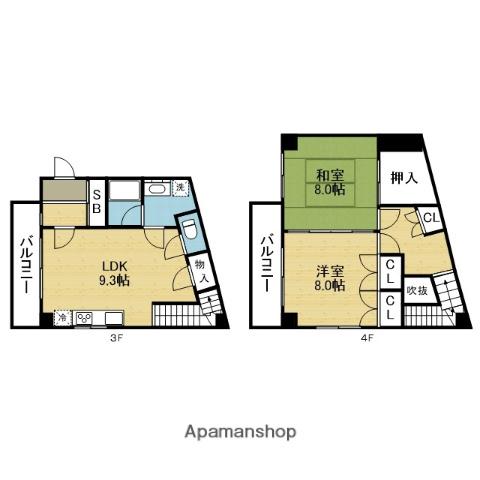 岡本ビル(2LDK/3階)の間取り写真