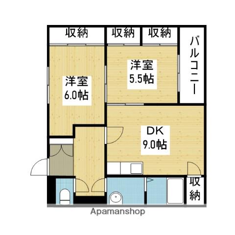 ルポン・ヴェール(2LDK/7階)の間取り写真