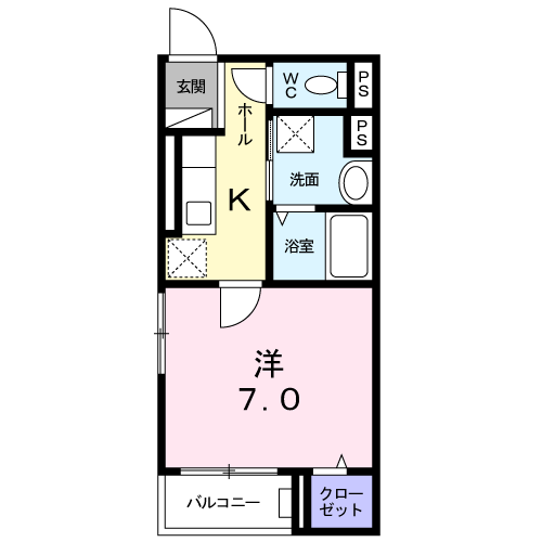 プロムナードメゾン エヌアン(1K/2階)の間取り写真